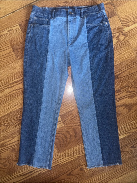 DL1961 Denim - DL1961 Colorblock Cropped Straight Leg Jeans Size 32 | Raw Hem Denim